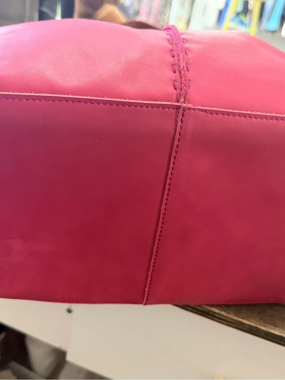 The Sak Pink Leather Tote with Tan Shoulder Straps